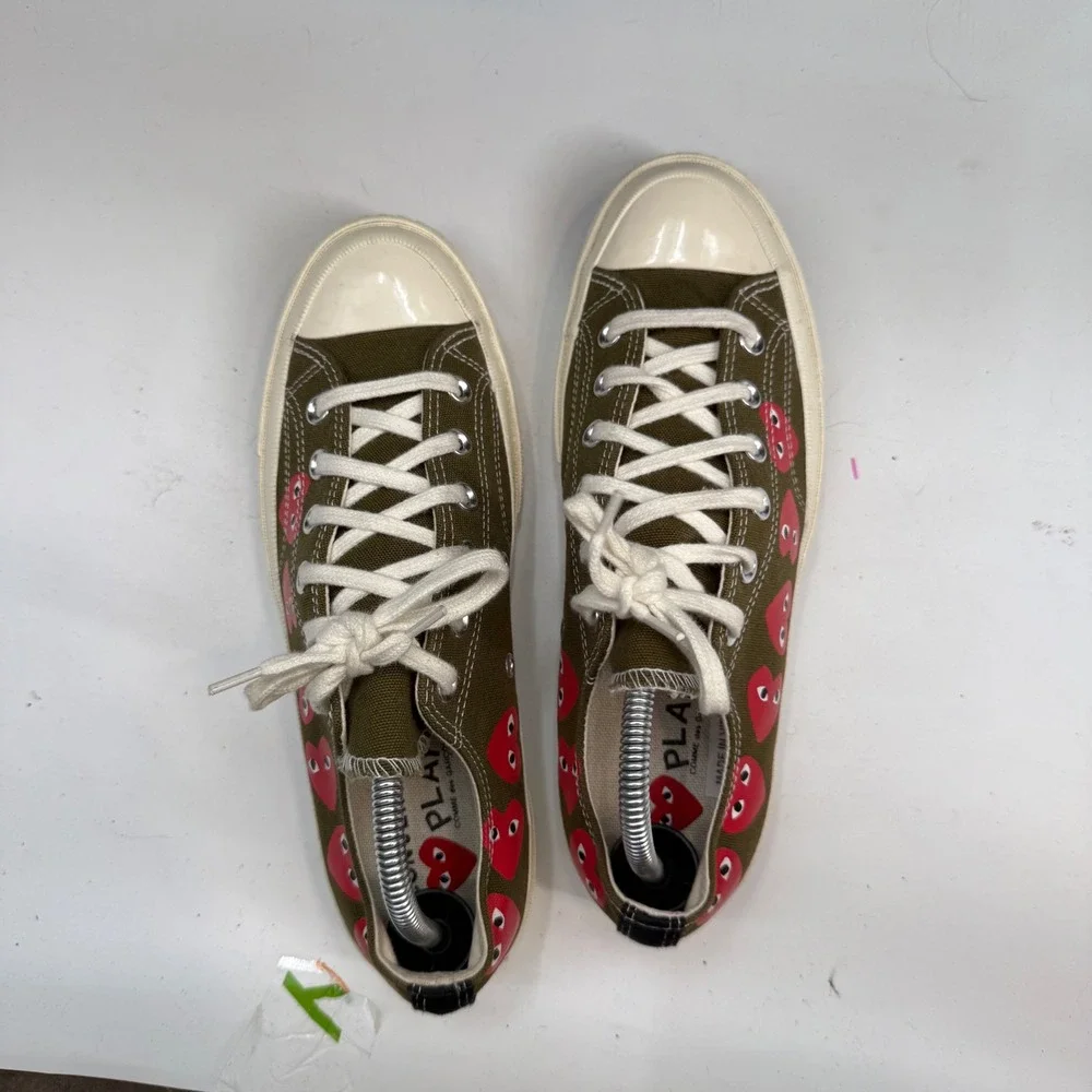 Converse CDG Play Chuck 70 Low Olive Green Multi Heart Sneakers Mens 8 Womens 10